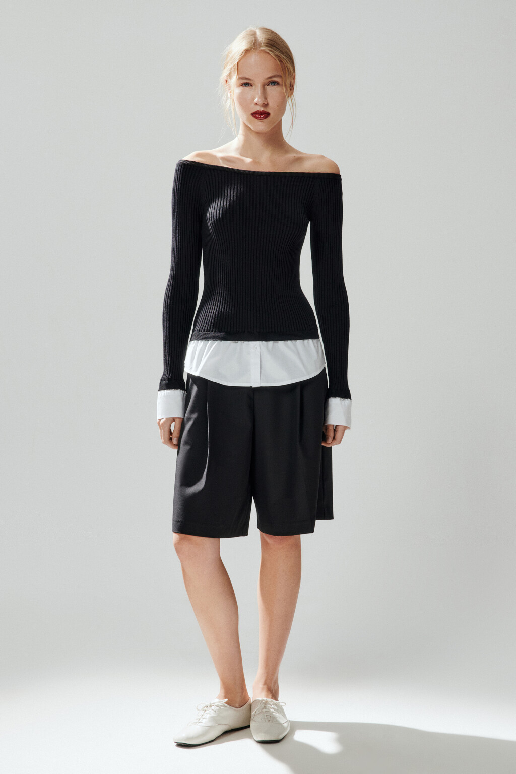 Джемпер off-shoulders с имитацией рубашки - цвет черный - 4