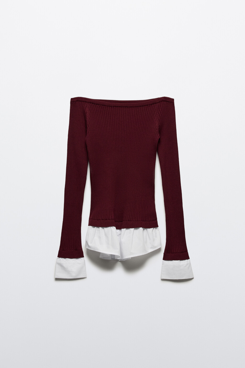 Джемпер off-shoulders с имитацией рубашки - цвет бордовый - 7