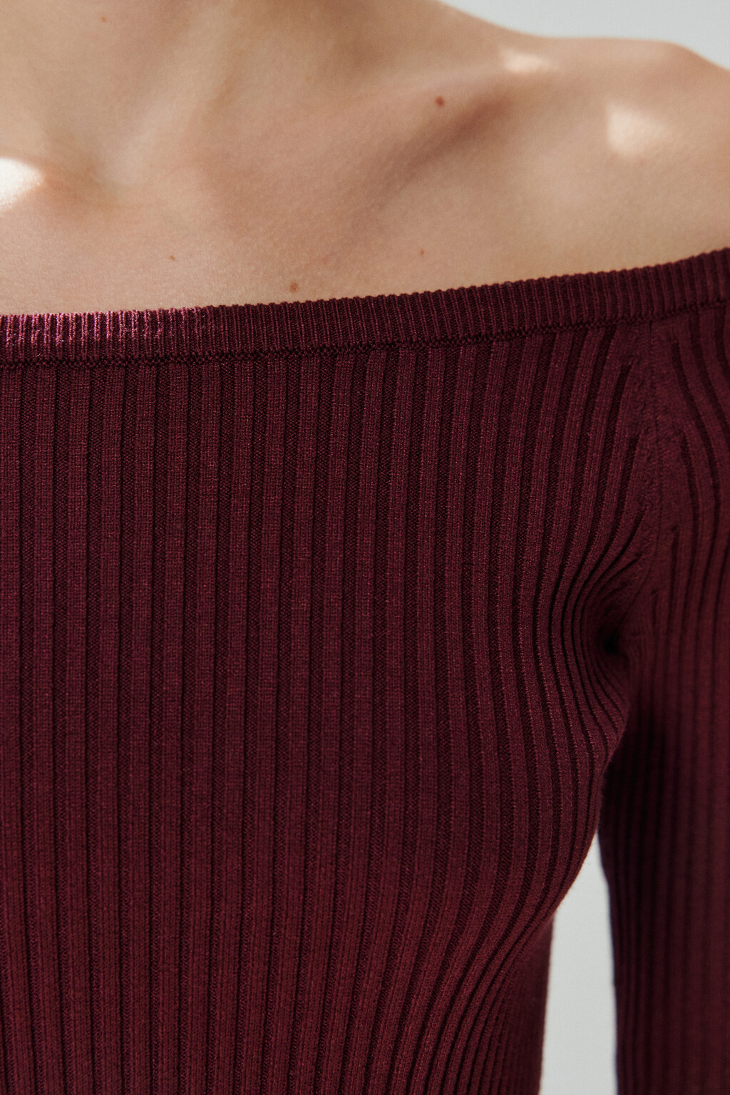 Джемпер off-shoulders с имитацией рубашки - цвет бордовый - 5