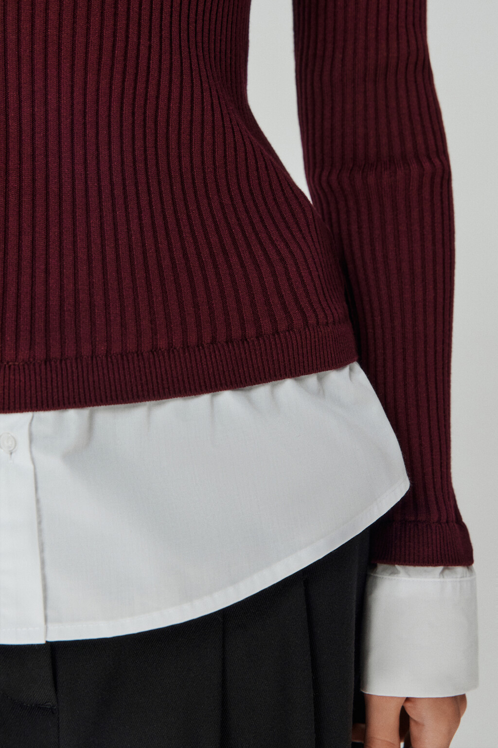 Джемпер off-shoulders с имитацией рубашки - цвет бордовый - 6