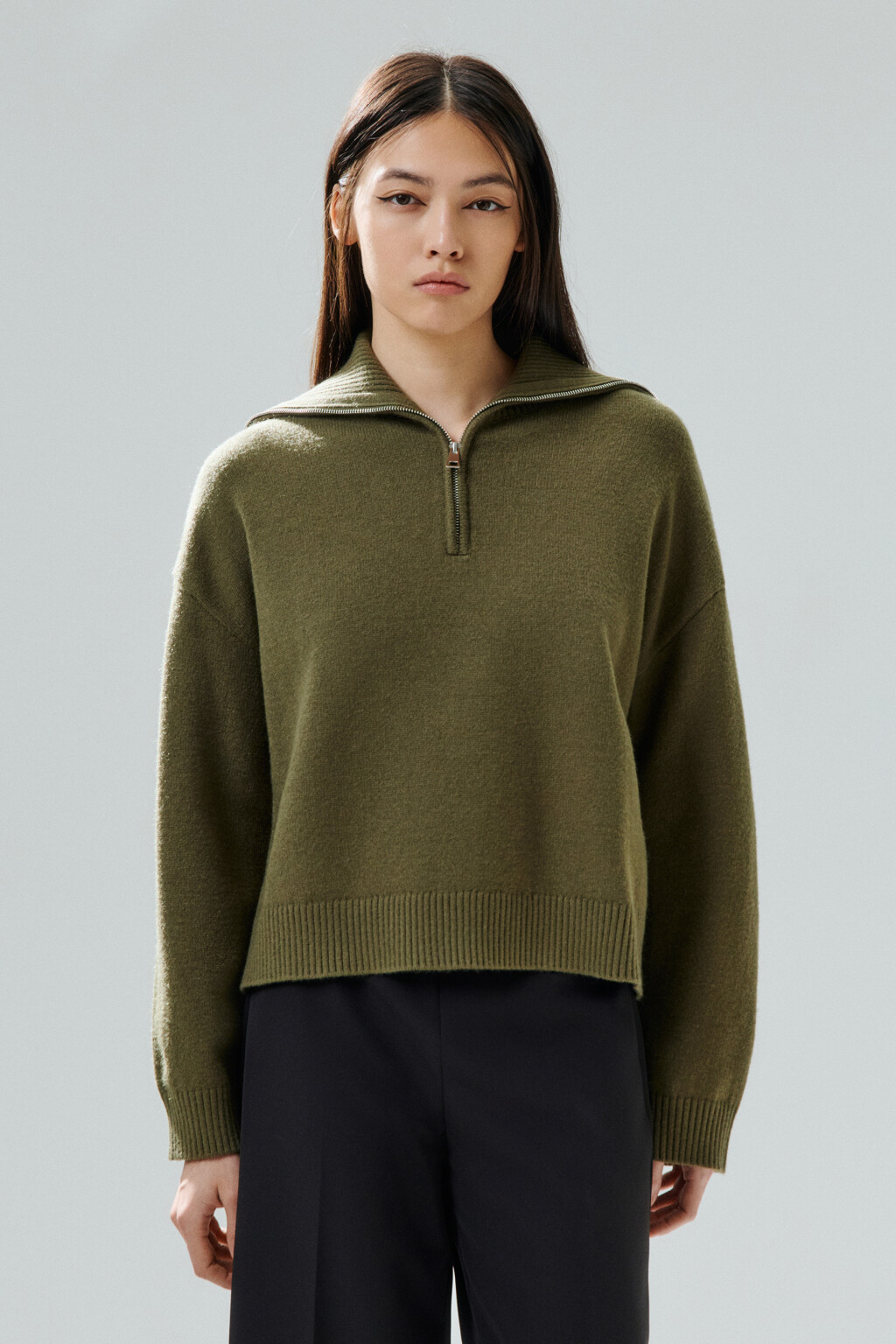 Свитер с воротником на молнии - цвет зеленый - 3