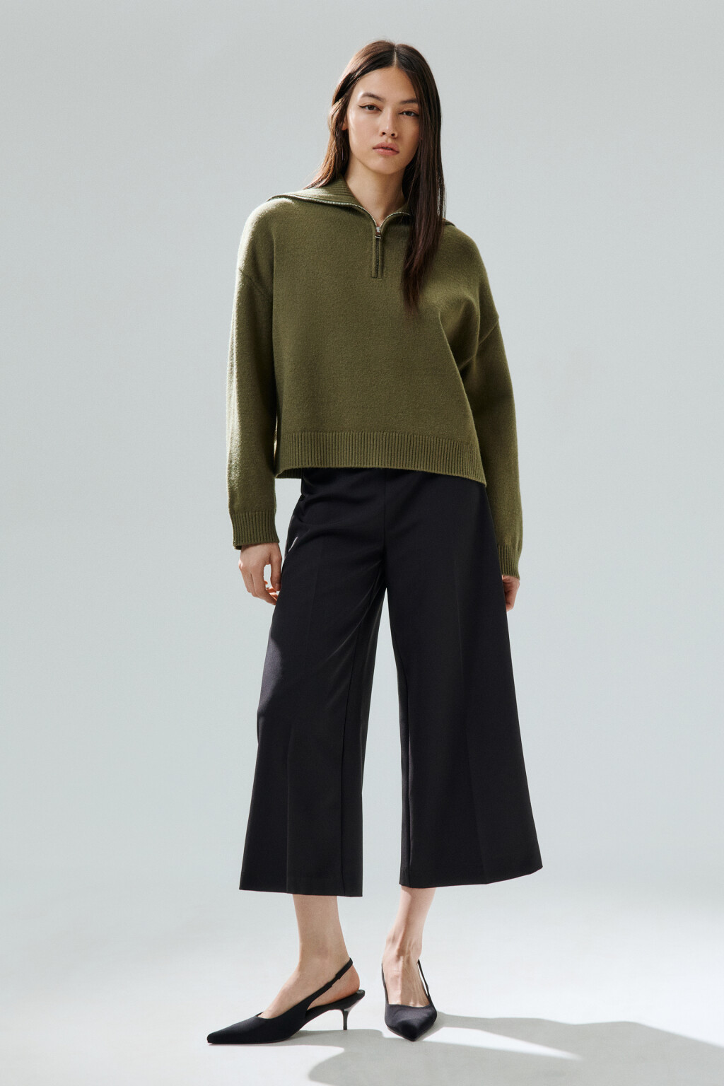 Свитер с воротником на молнии - цвет зеленый - 5