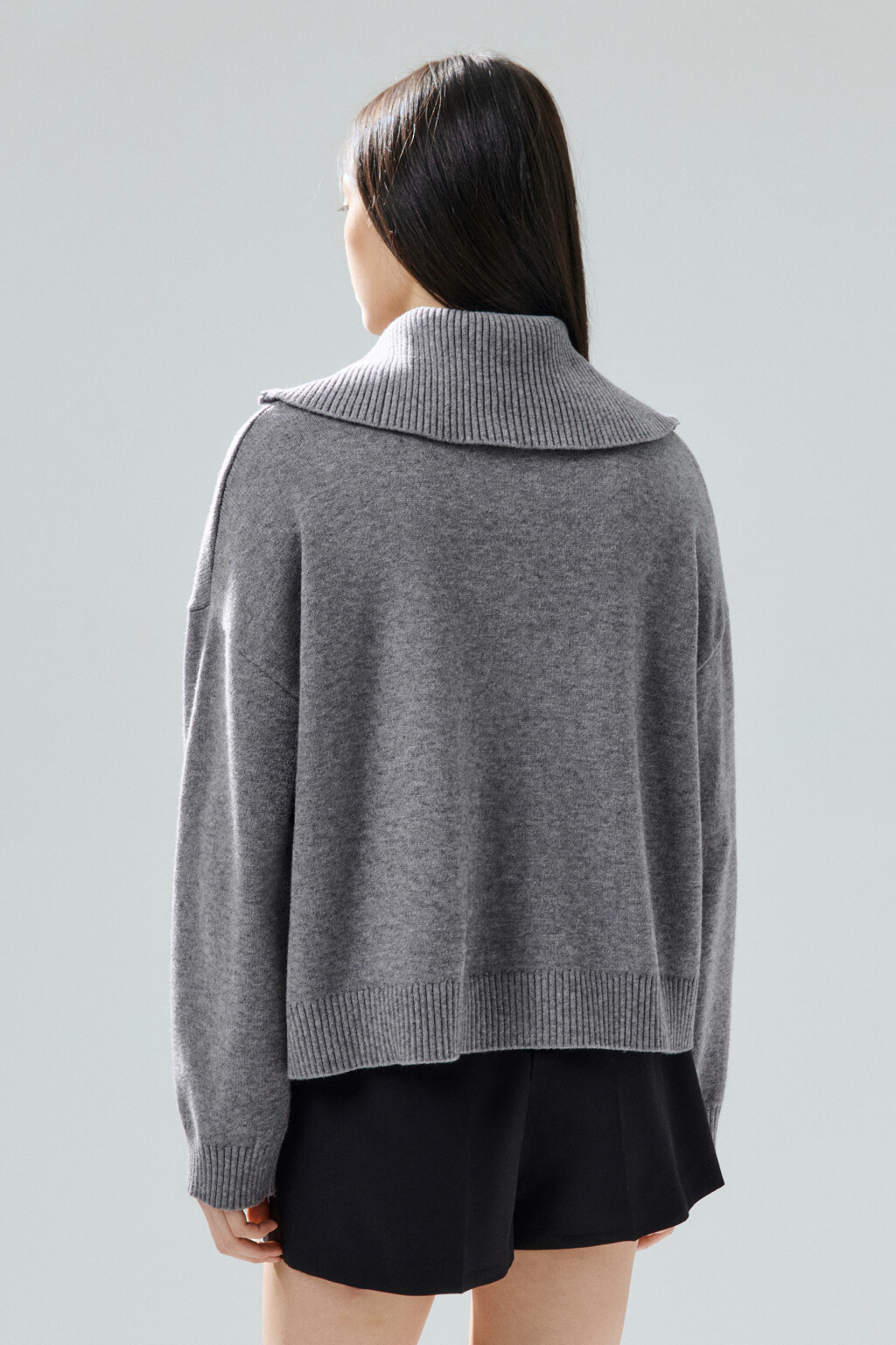 Свитер с воротником на молнии - цвет серый - 3