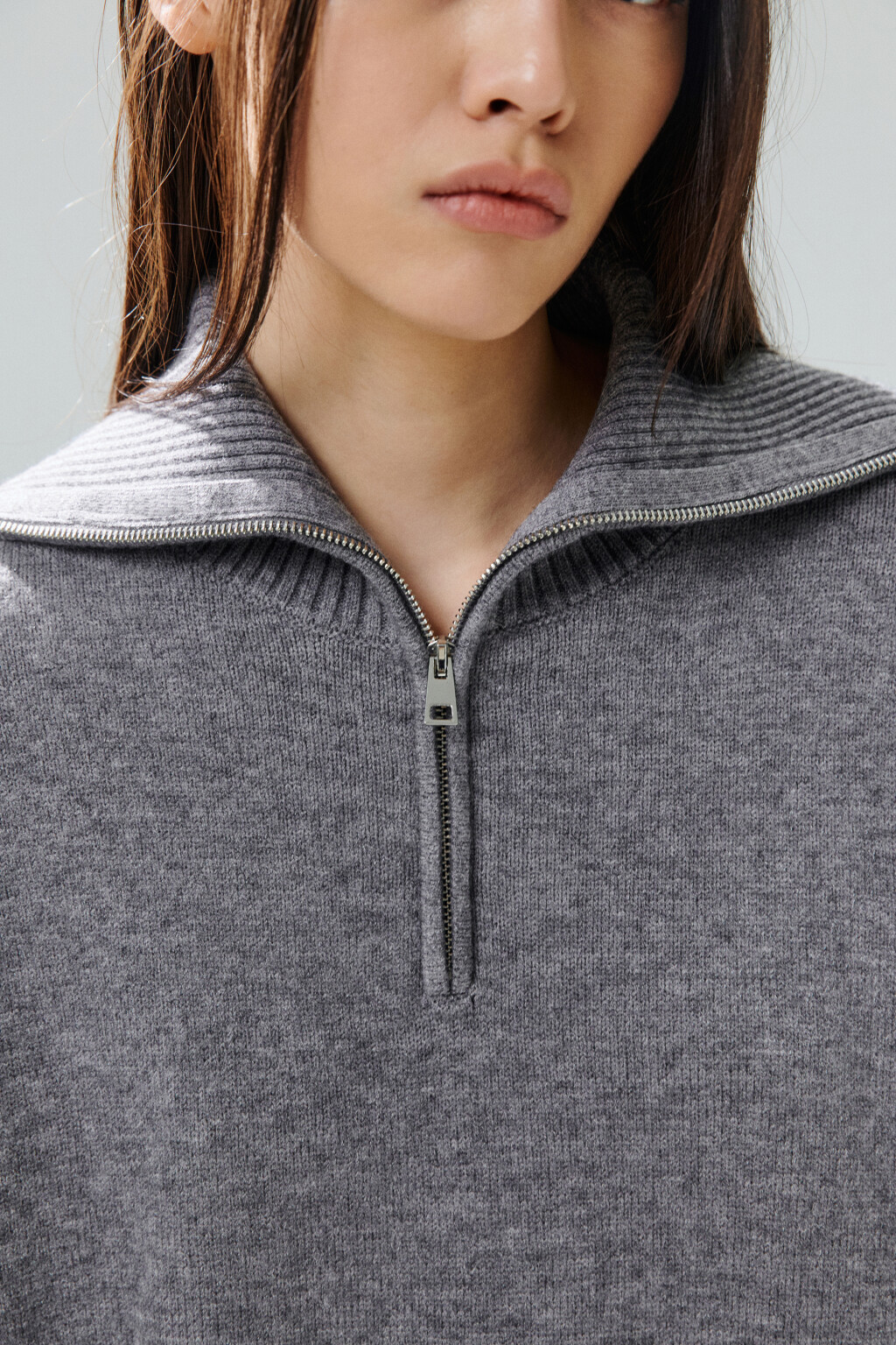 Свитер с воротником на молнии - цвет серый - 5