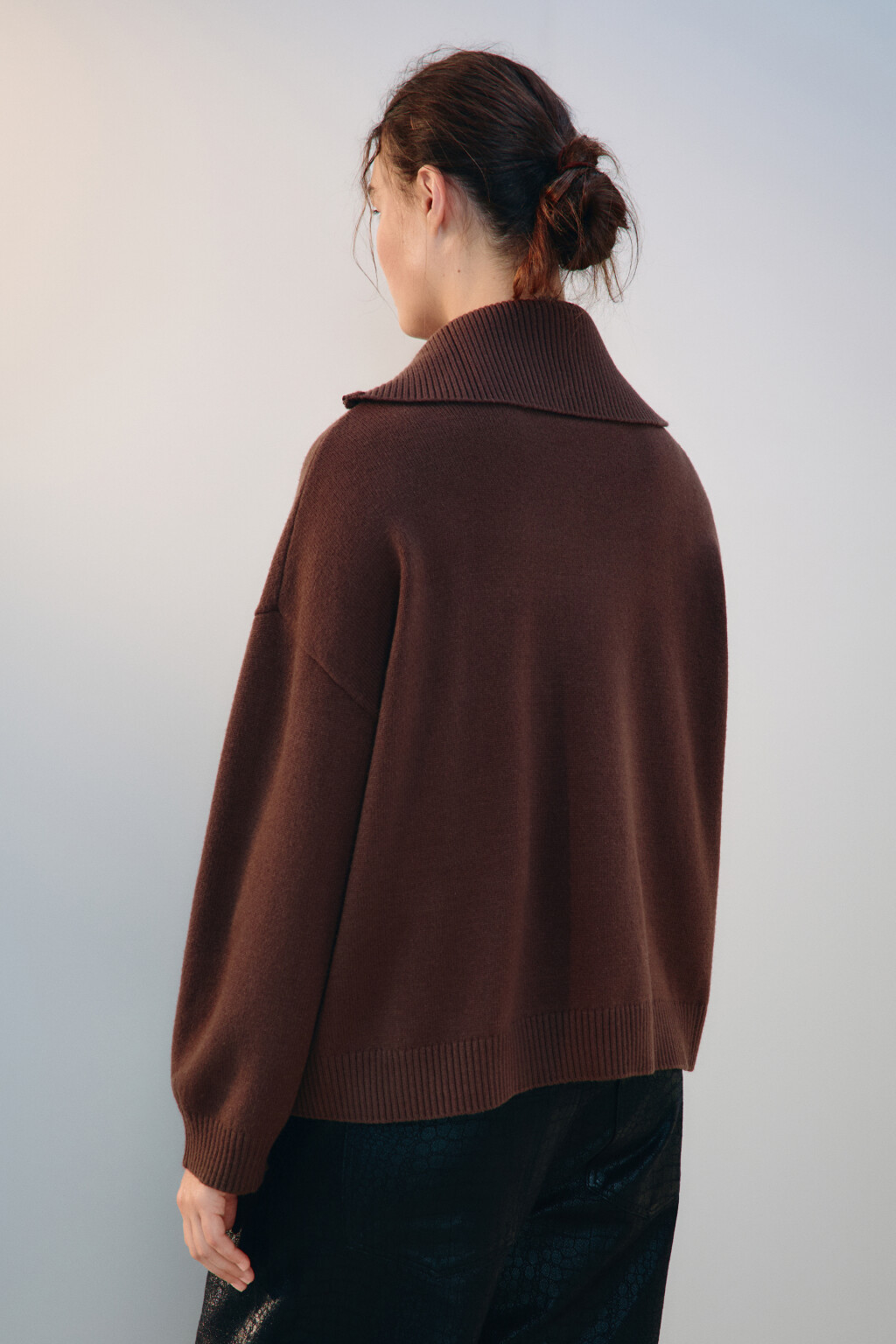 Свитер с воротником на молнии - цвет коричневый - 4