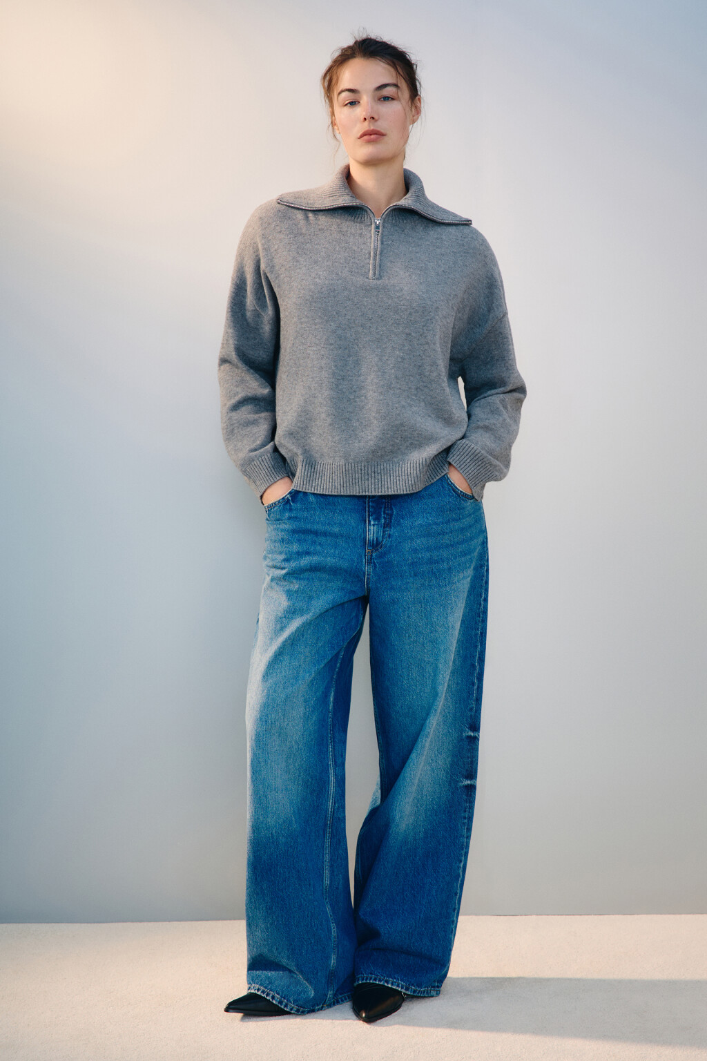 Свитер с воротником на молнии - цвет серый - 4