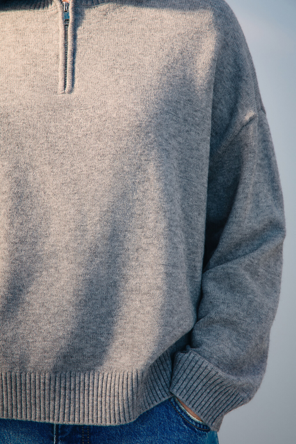 Свитер с воротником на молнии - цвет серый - 5