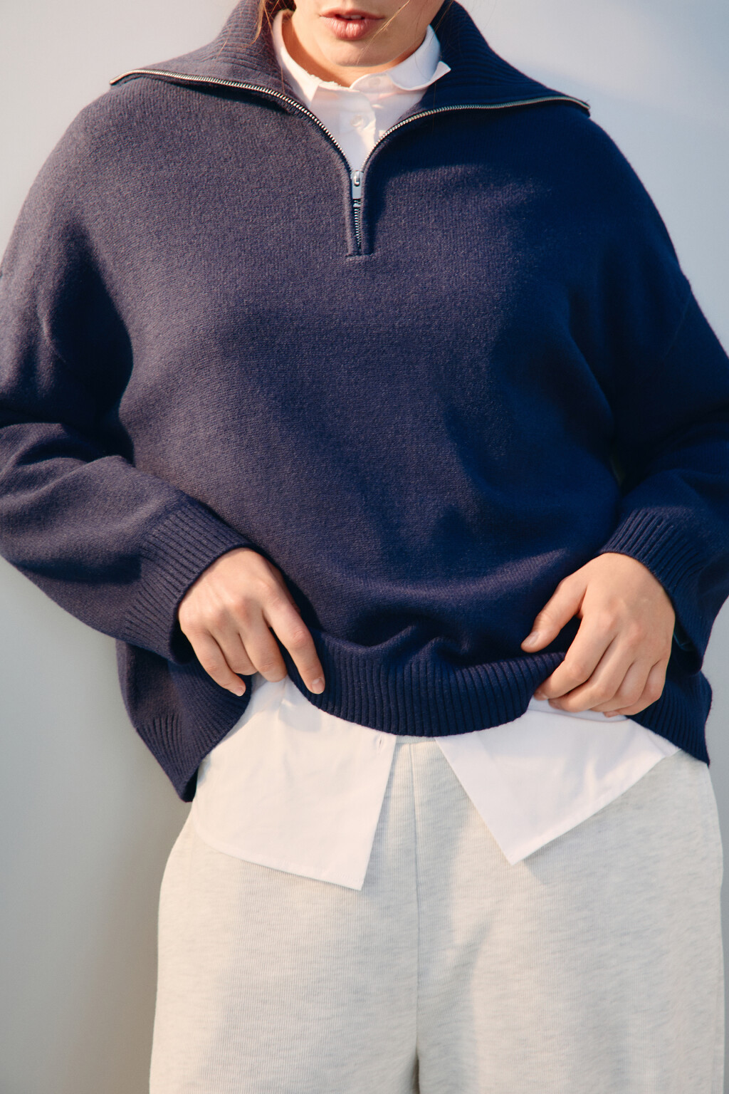 Свитер с воротником на молнии - цвет синий - 1
