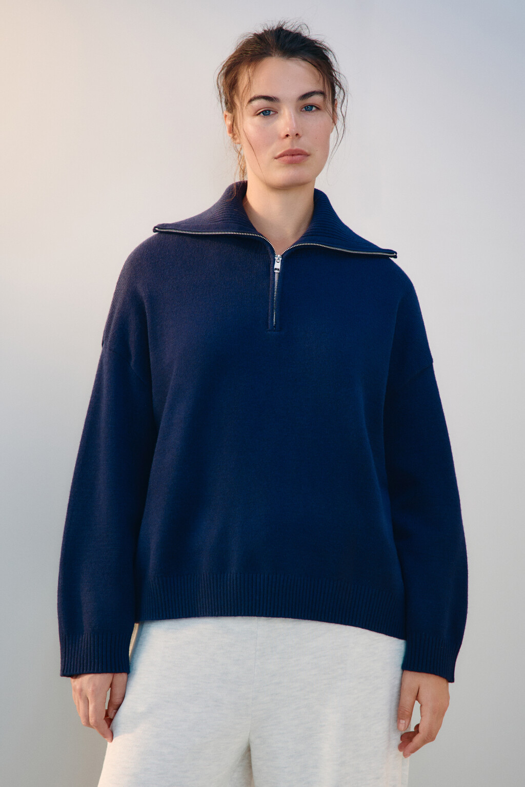 Свитер с воротником на молнии - цвет синий - 2