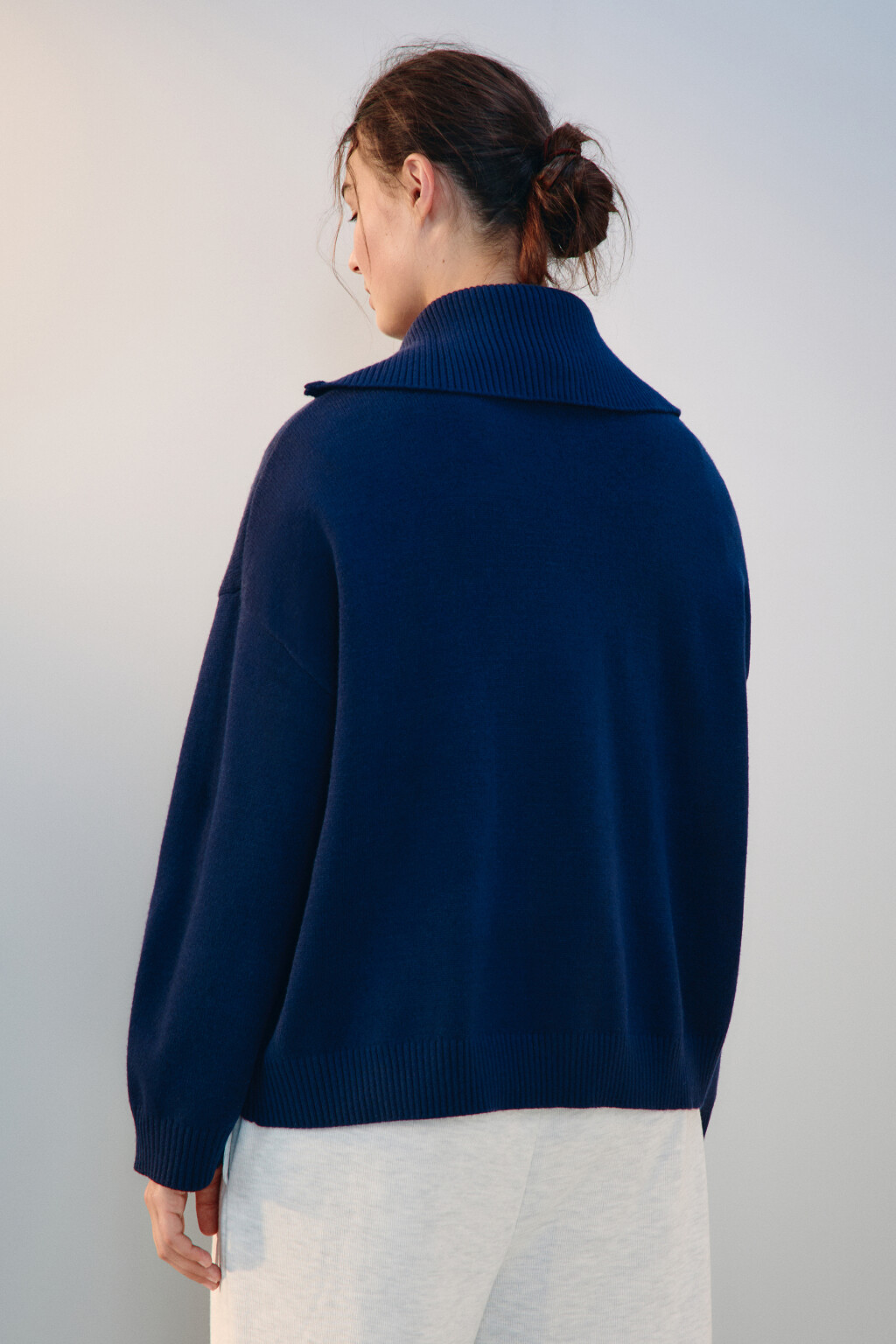 Свитер с воротником на молнии - цвет синий - 3