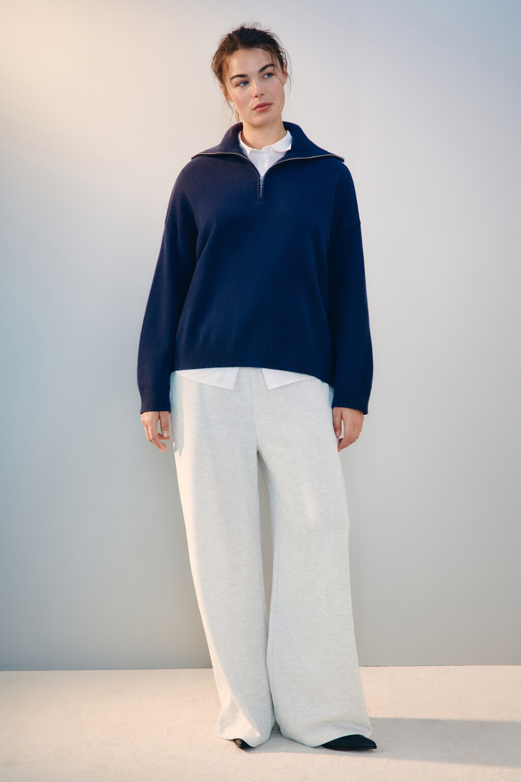 Свитер с воротником на молнии - цвет синий - 4