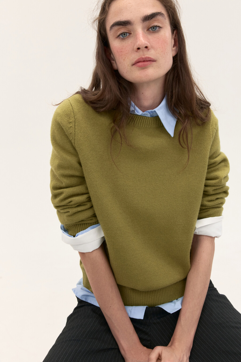 Джемпер вязаный свободный - цвет зеленый - 1