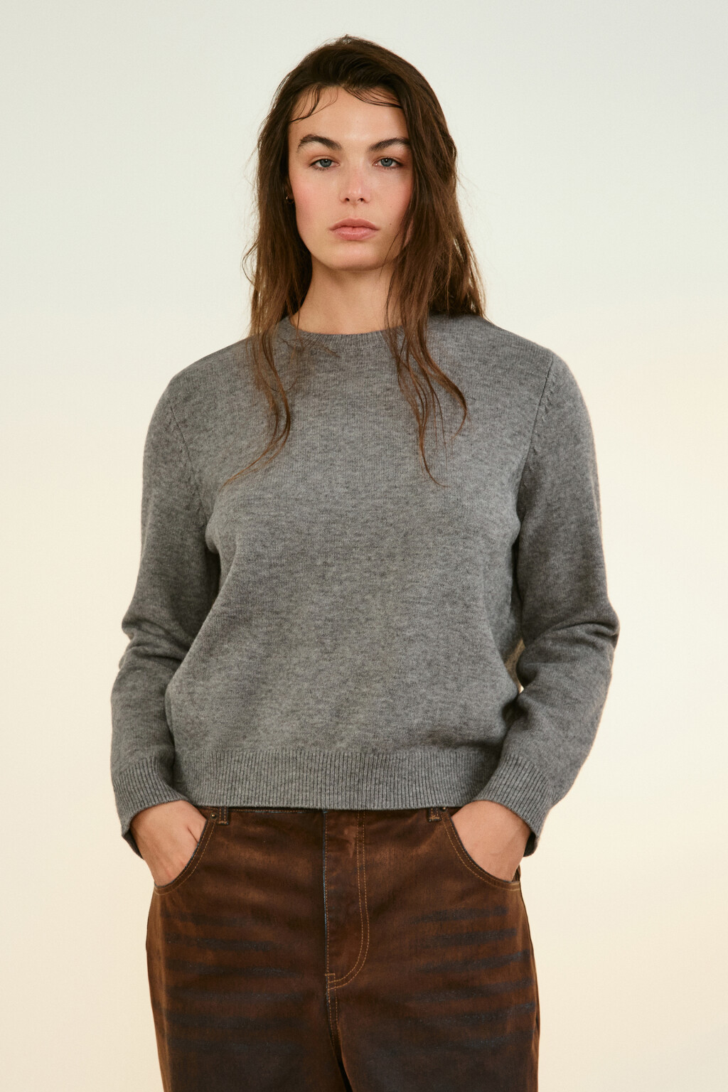 Джемпер вязаный свободный - цвет серый - 2