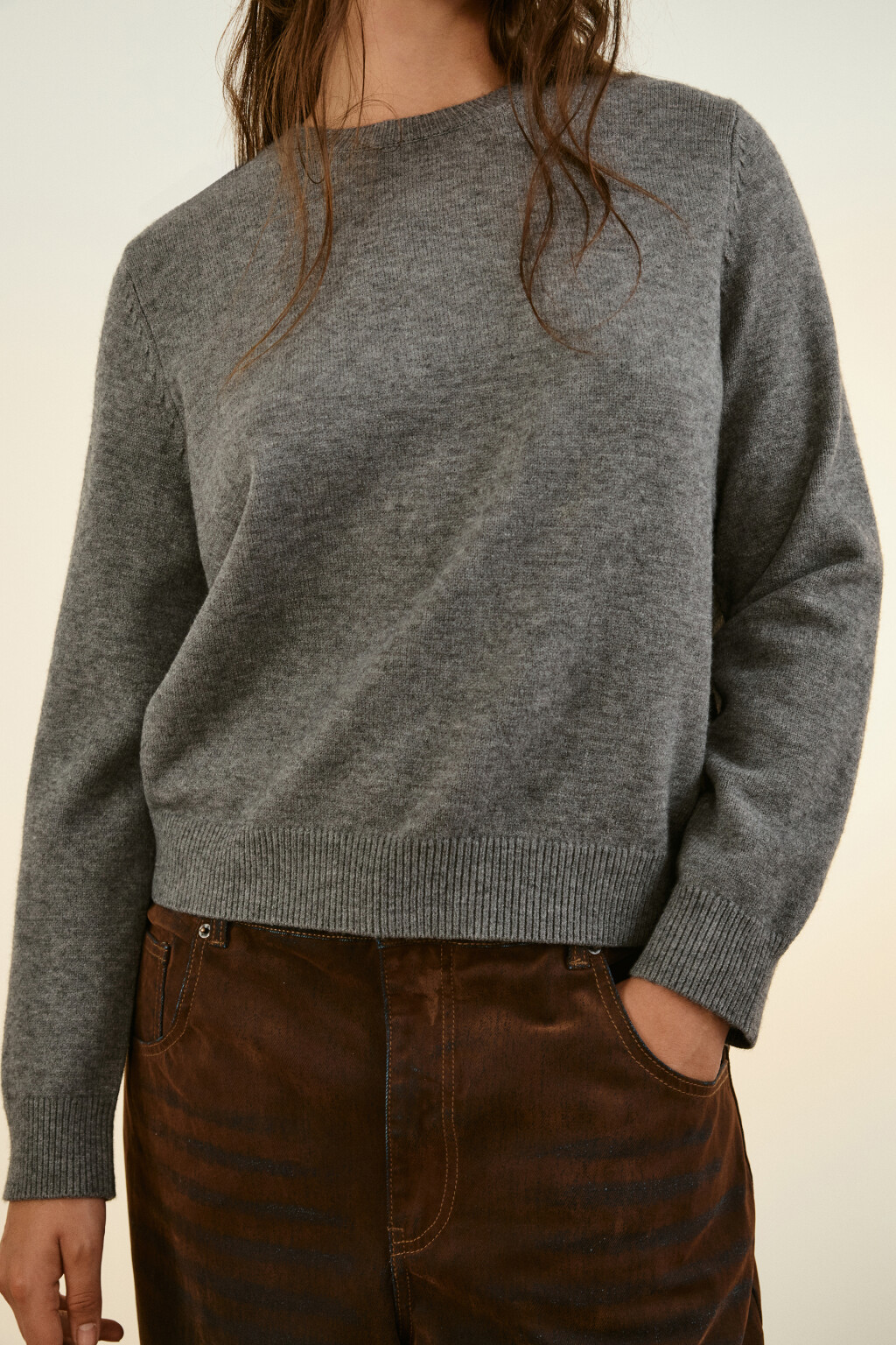 Джемпер вязаный свободный - цвет серый - 5