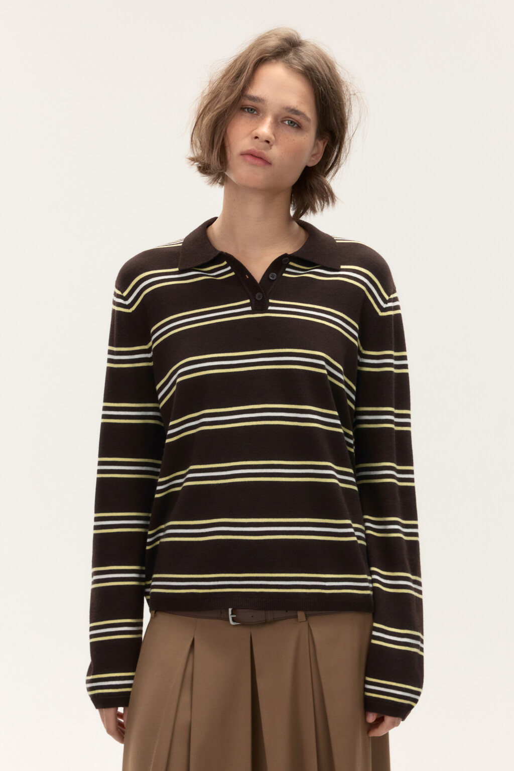 Джемпер-поло в полоску - цвет коричневый - 3