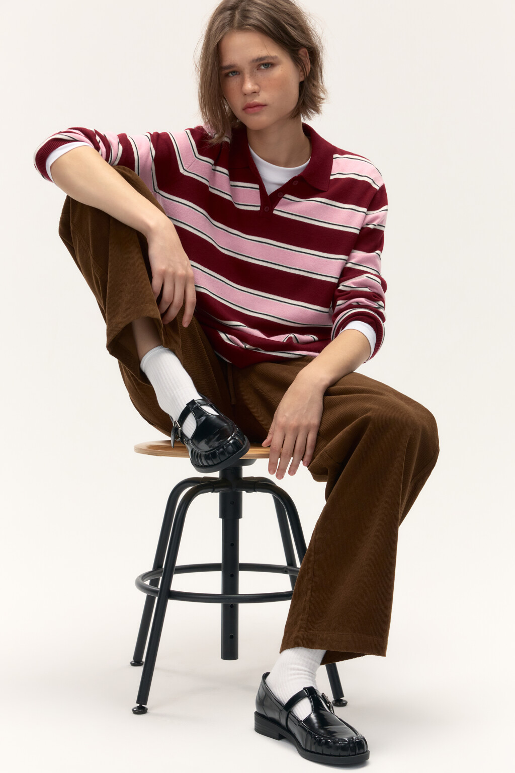 Джемпер-поло в полоску - цвет красный - 1