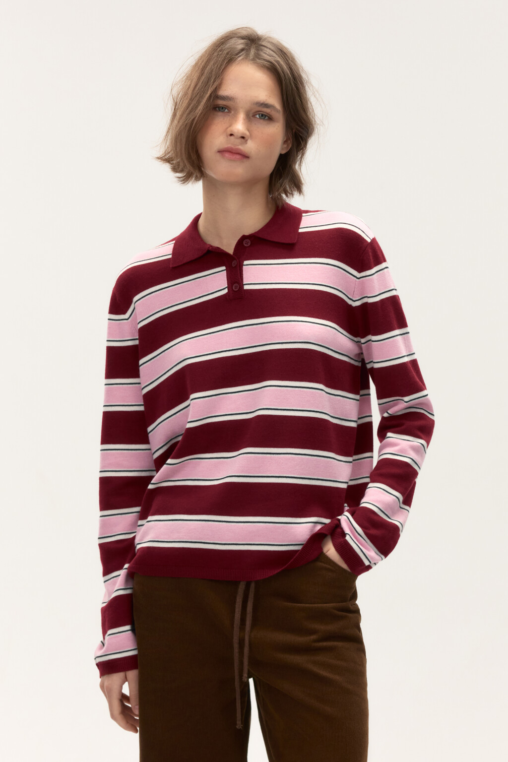 Джемпер-поло в полоску - цвет красный - 2