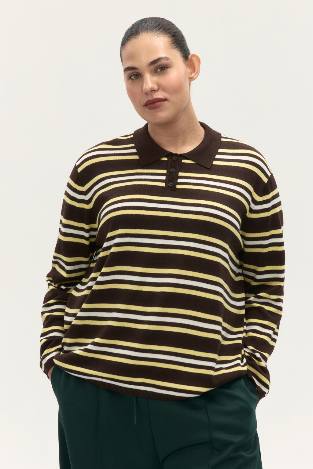 Джемпер-поло в полоску - цвет коричневый - 2