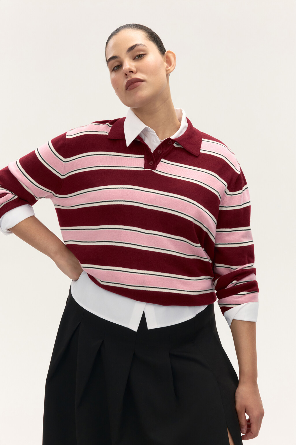Джемпер-поло в полоску - цвет красный - 1
