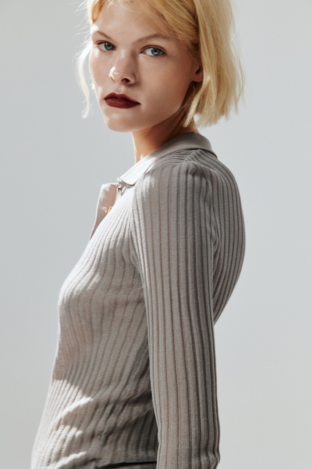 Джемпер-поло вискозный в рубчик - цвет бежевый - 2