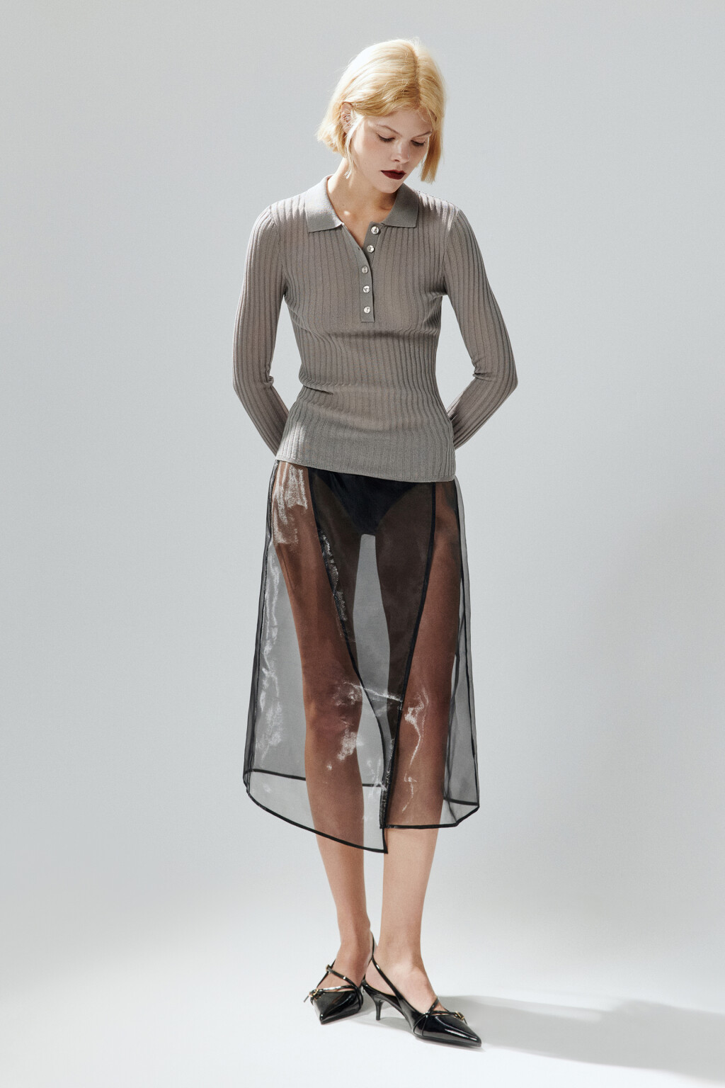 Джемпер-поло вискозный в рубчик - цвет бежевый - 5