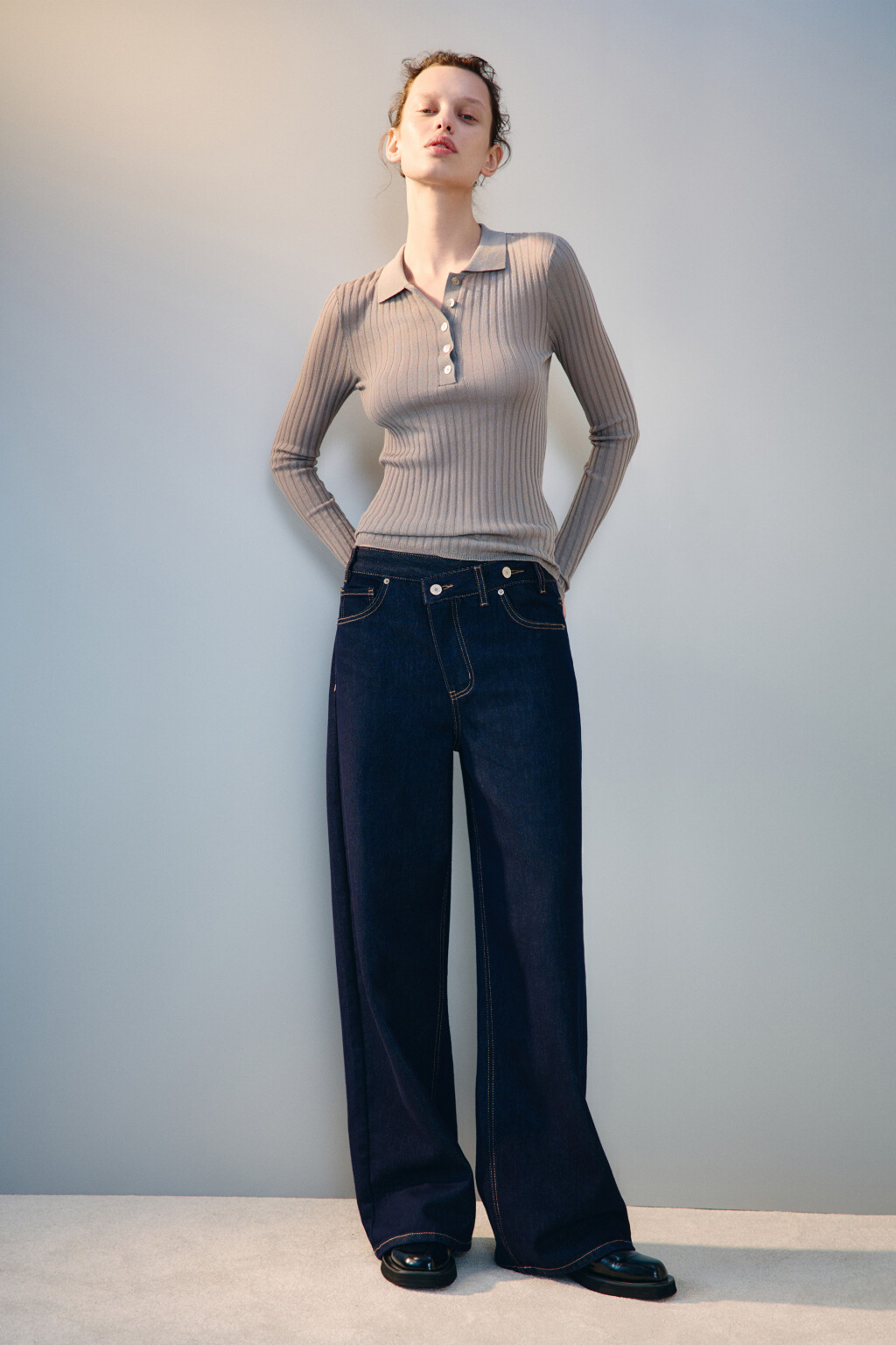 Джемпер-поло вискозный в рубчик - цвет бежевый - 10