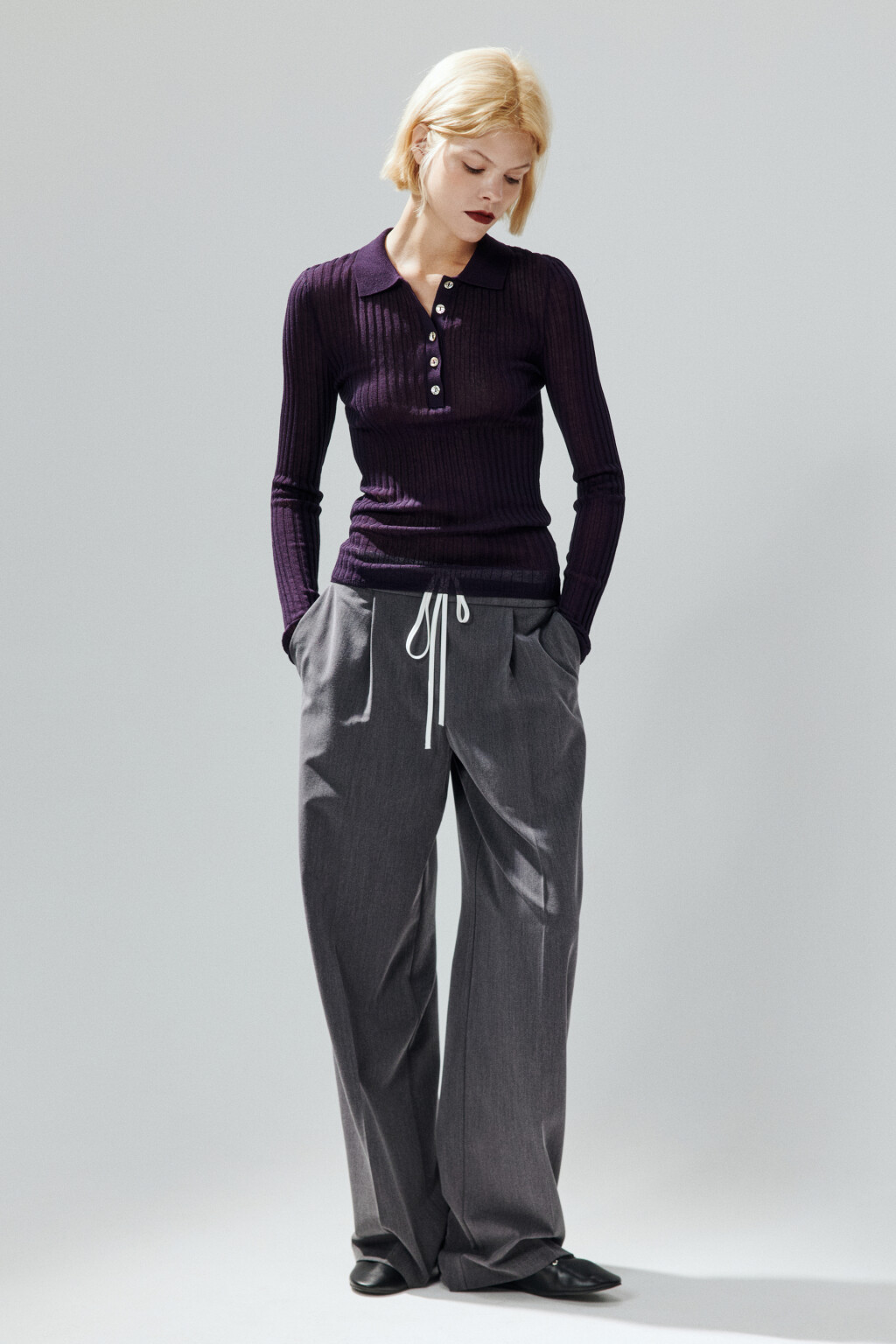 Джемпер-поло вискозный в рубчик - цвет фиолетовый - 4