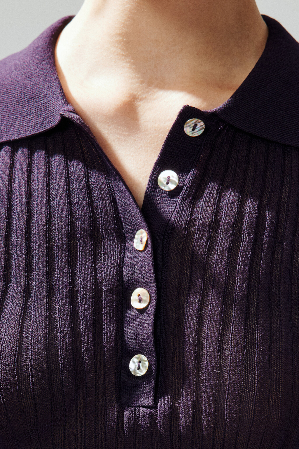 Джемпер-поло вискозный в рубчик - цвет фиолетовый - 5
