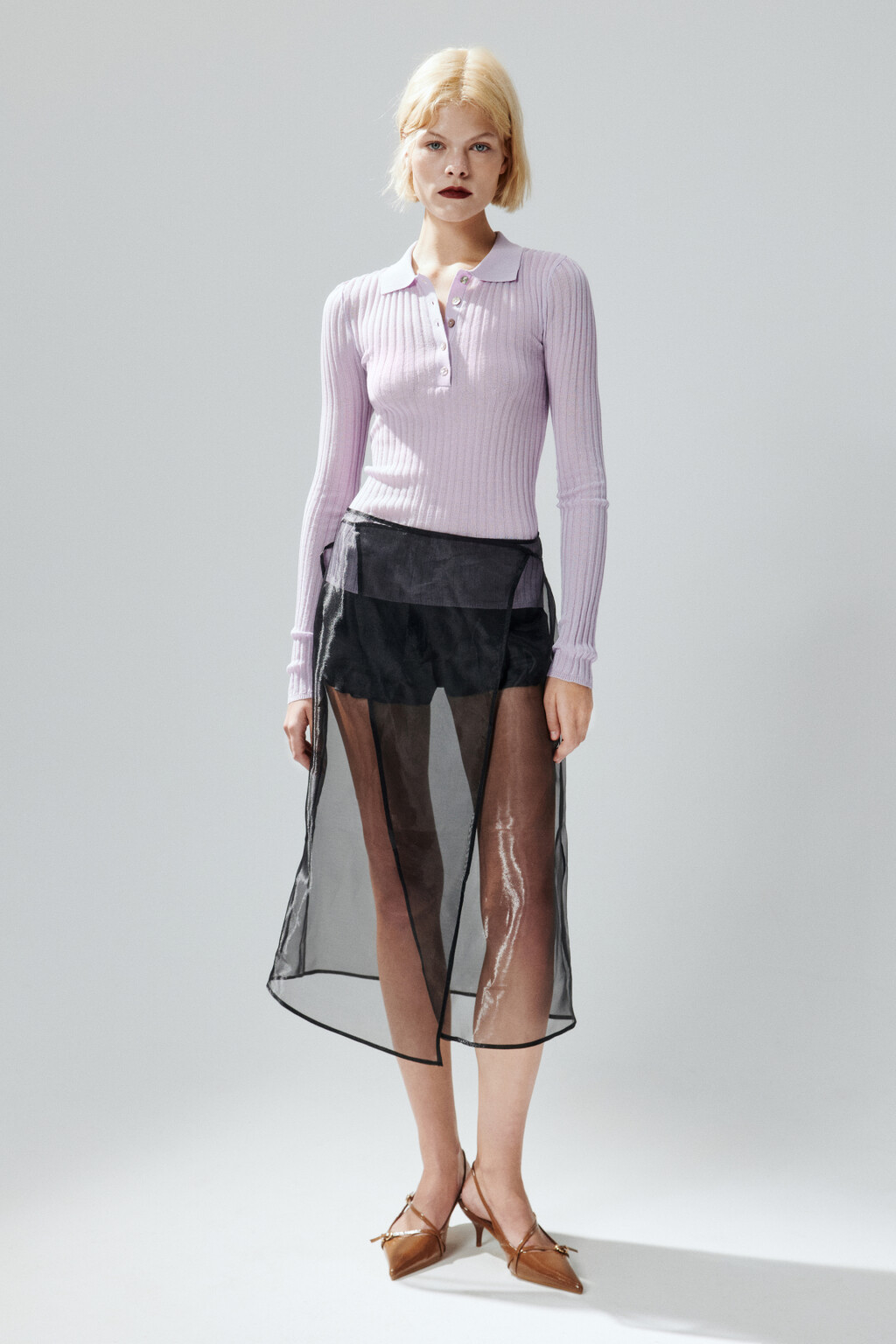 Джемпер-поло вискозный в рубчик - цвет сиреневый - 5