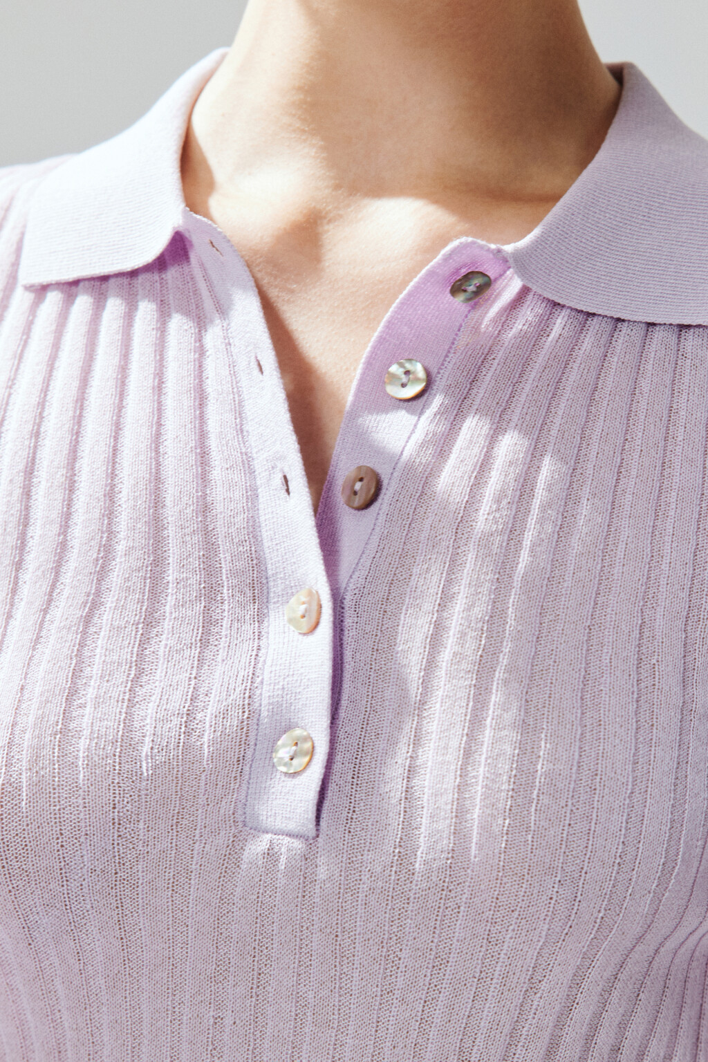 Джемпер-поло вискозный в рубчик - цвет сиреневый - 6