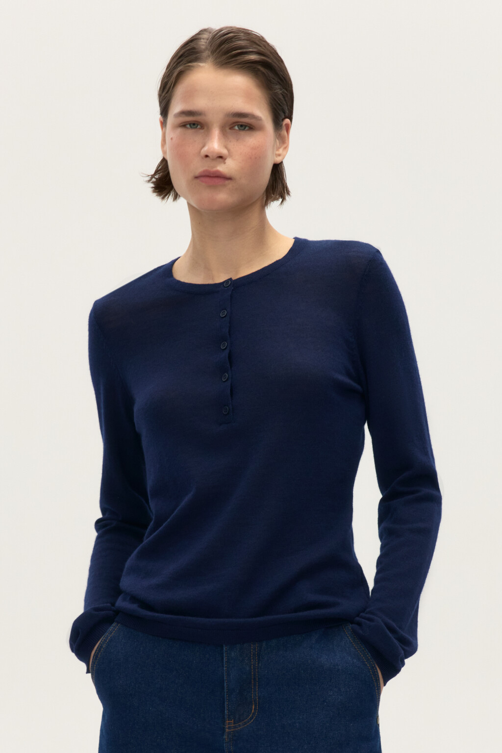 Джемпер из шерсти с застежкой - цвет синий - 2