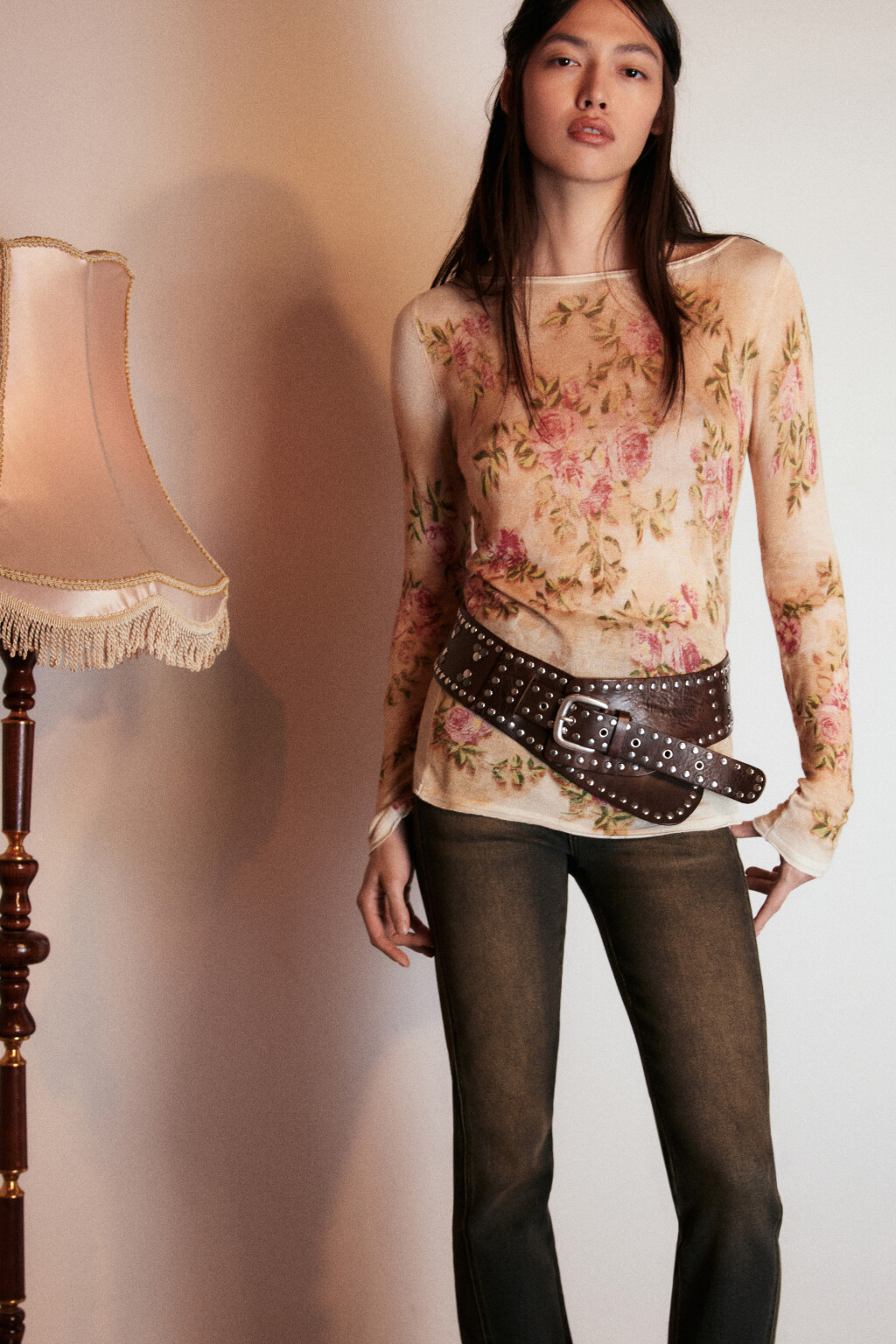 Джемпер из тонкой вискозы с принтом - цвет бежевый - 1