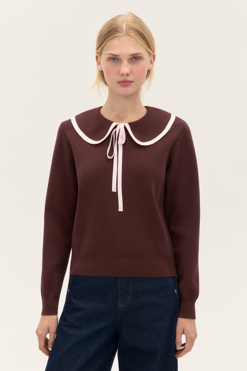 Джемпер вязаный с воротником - цвет коричневый - 2
