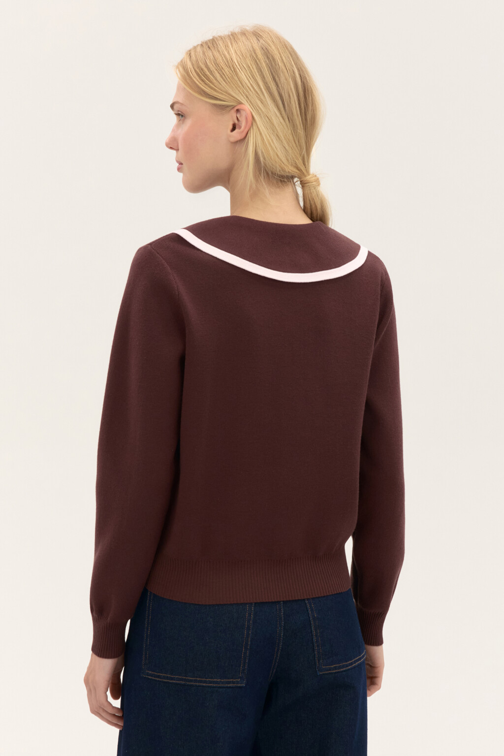 Джемпер вязаный с воротником - цвет коричневый - 3