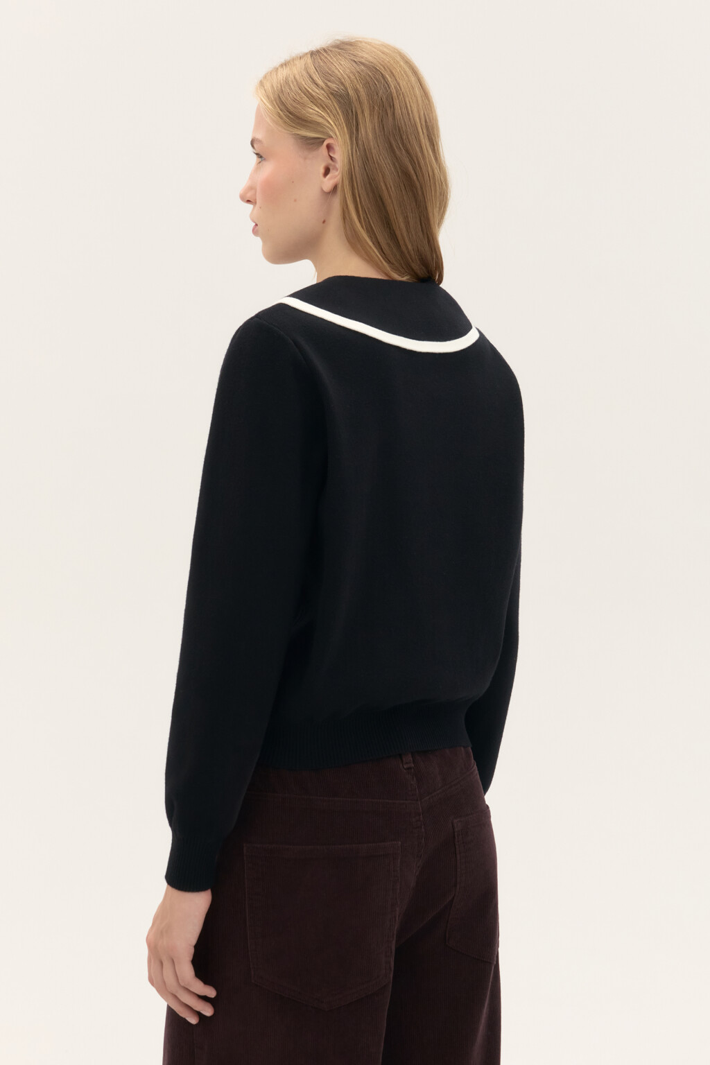 Джемпер вязаный с воротником - цвет черный - 3