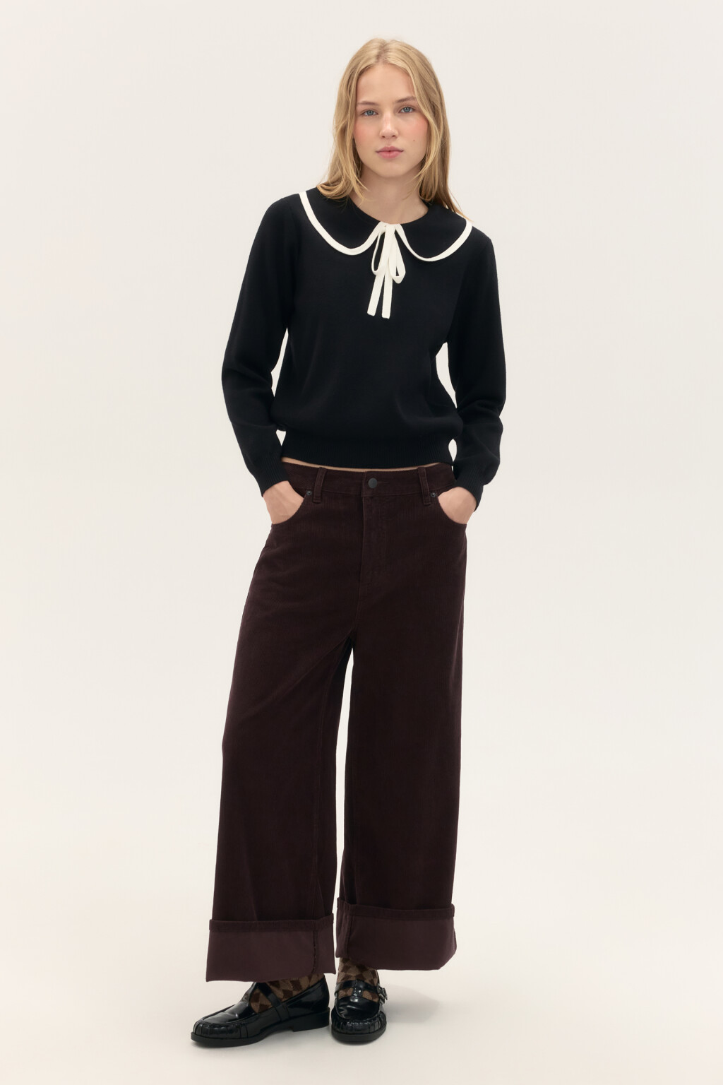 Джемпер вязаный с воротником - цвет черный - 4