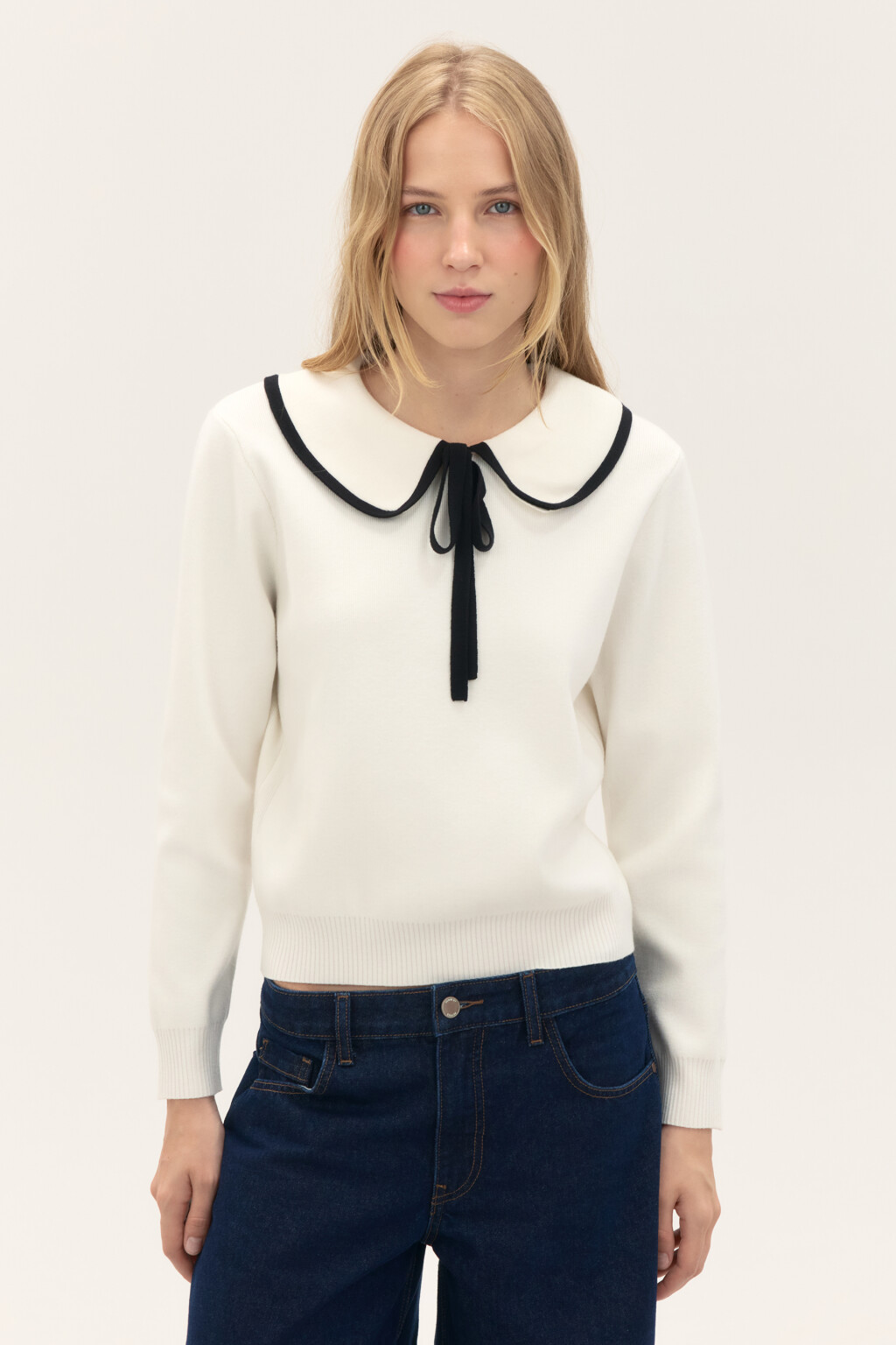 Джемпер вязаный с воротником - цвет молочный - 2