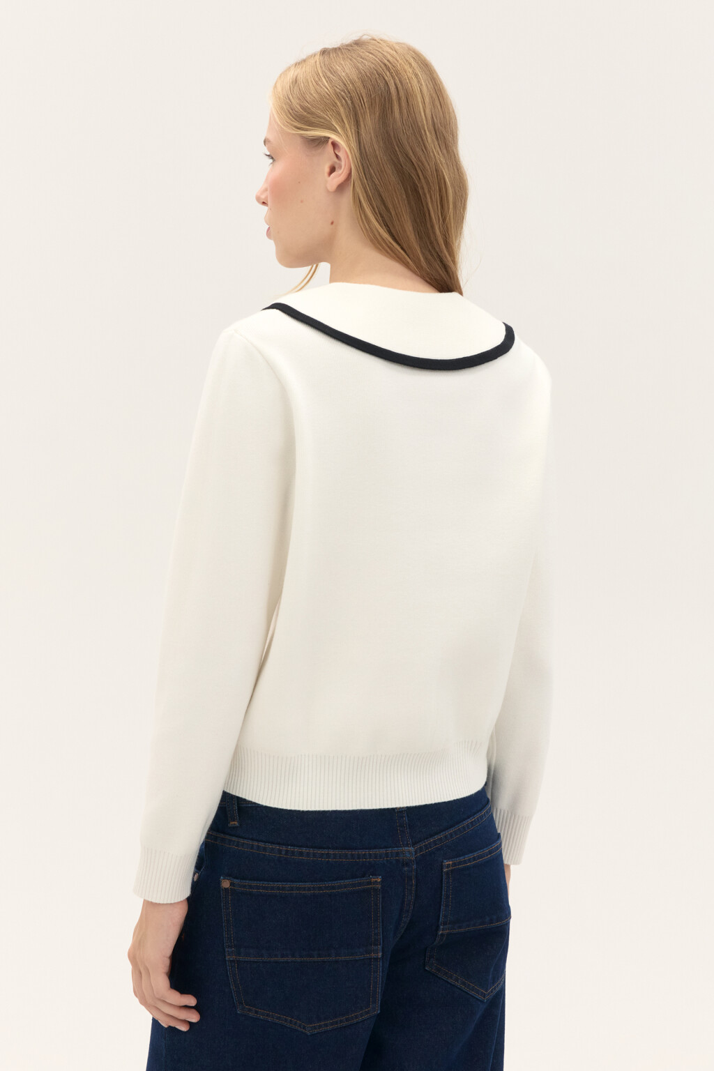 Джемпер вязаный с воротником - цвет молочный - 3