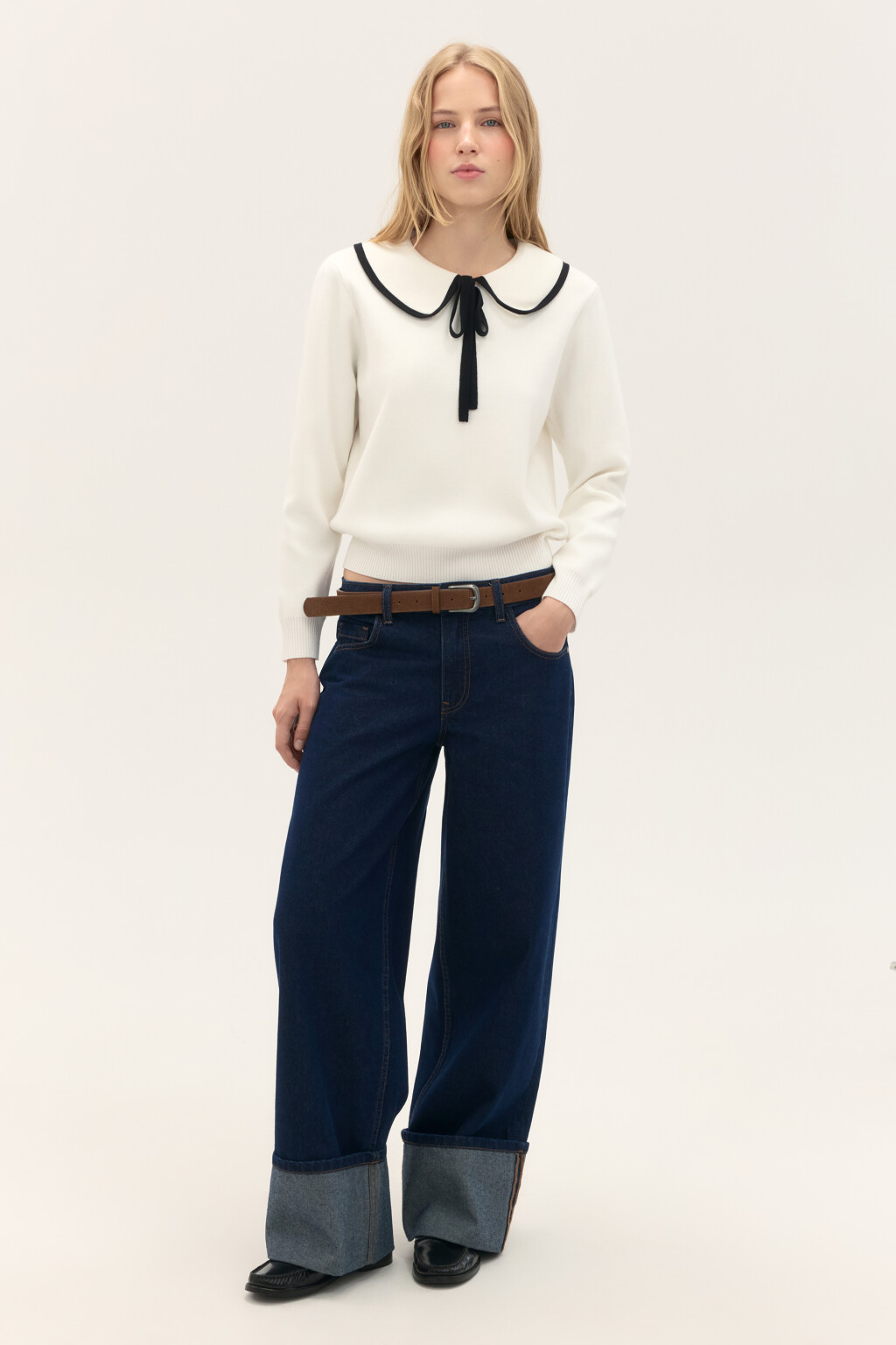 Джемпер вязаный с воротником - цвет молочный - 4