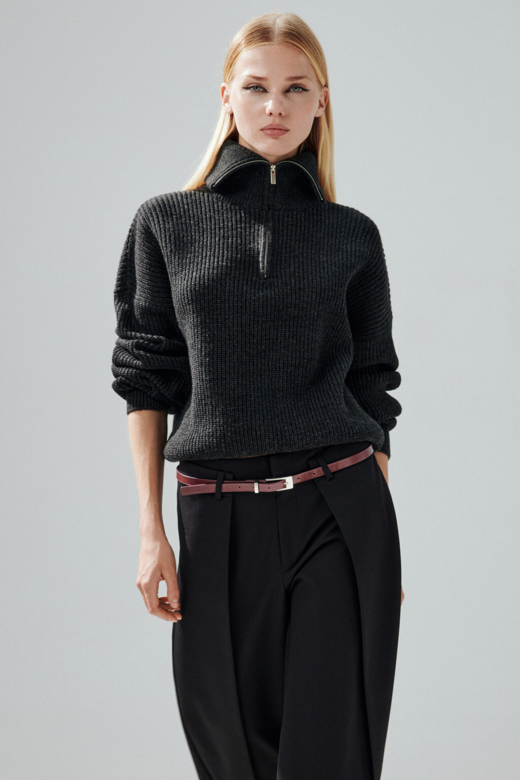 Джемпер на молнии в рубчик - цвет серый - 2