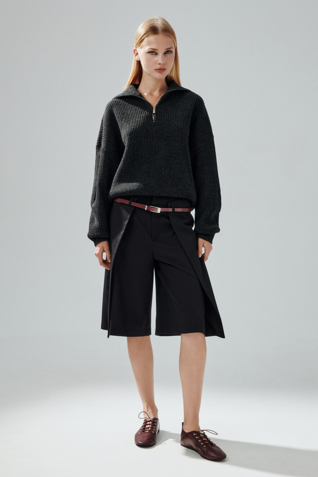 Джемпер на молнии в рубчик - цвет серый - 5