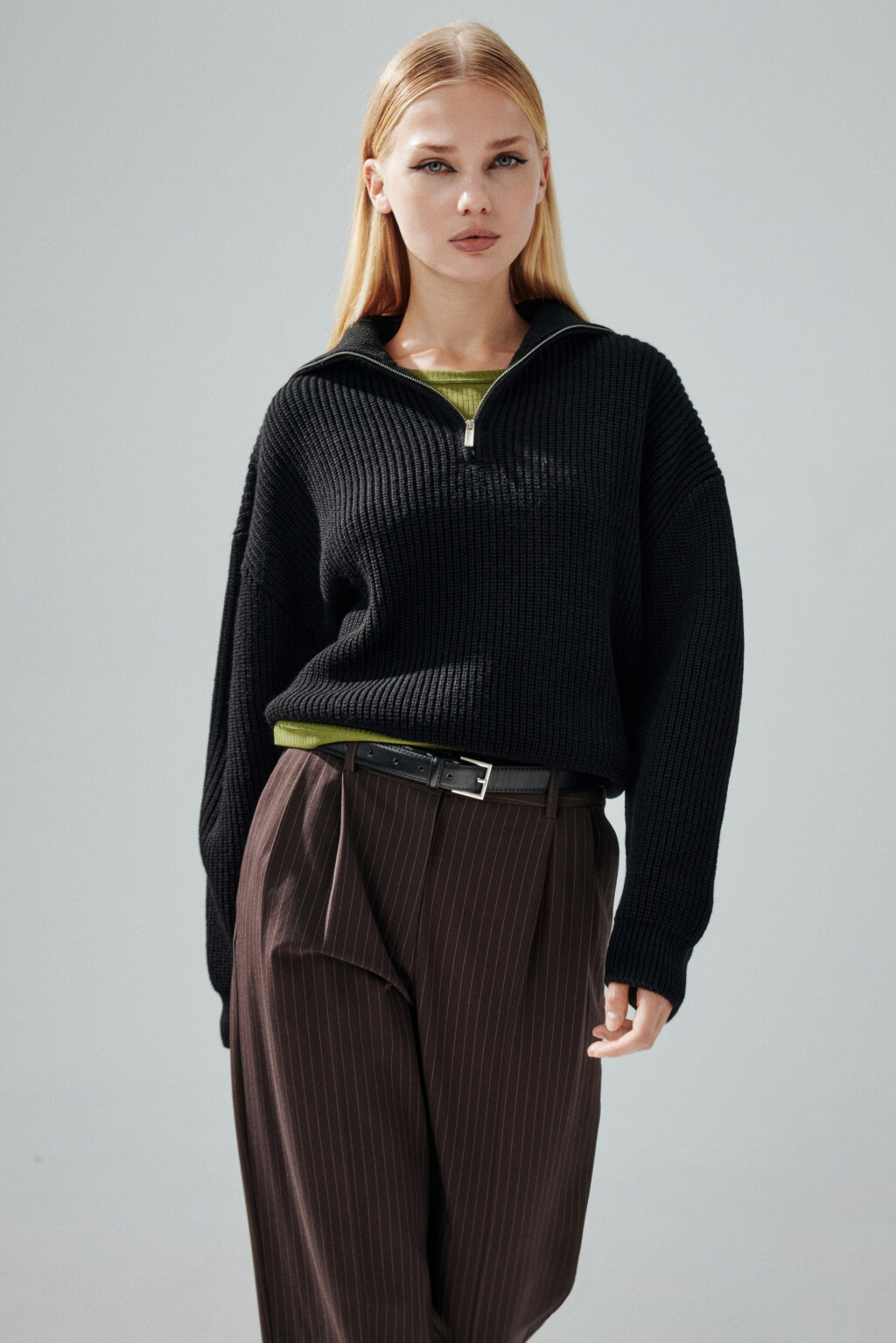 Джемпер на молнии в рубчик - цвет черный - 1