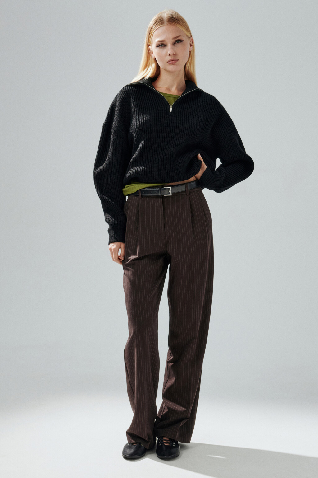 Джемпер на молнии в рубчик - цвет черный - 2