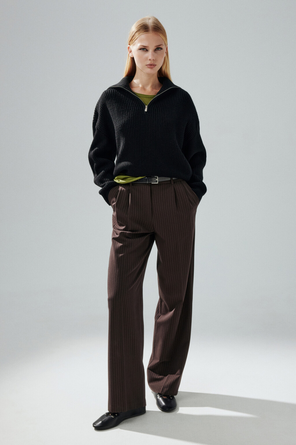 Джемпер на молнии в рубчик - цвет черный - 5