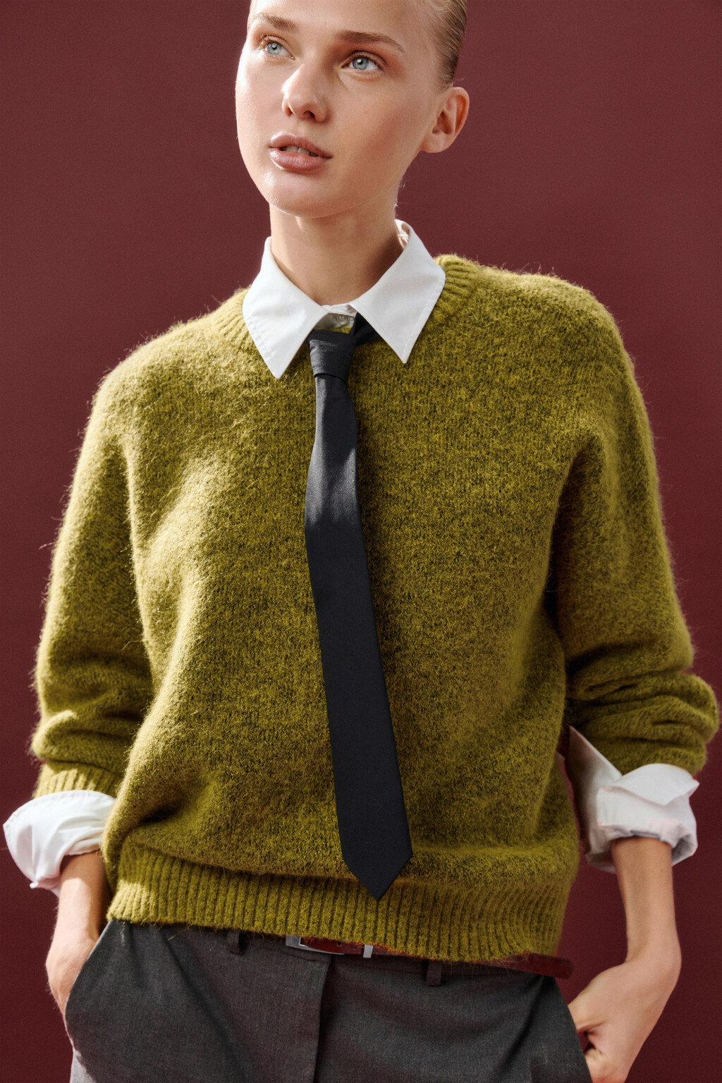 Джемпер вязаный с шерстью - цвет зеленый - 1