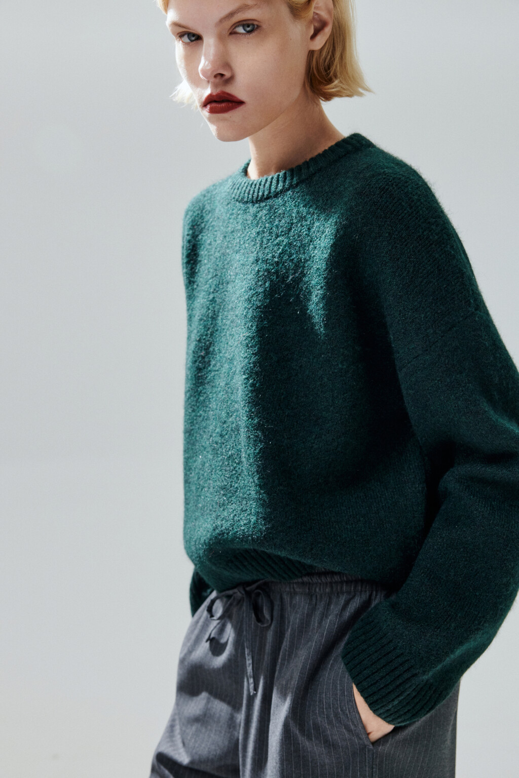 Джемпер вязаный с шерстью - цвет зеленый - 1