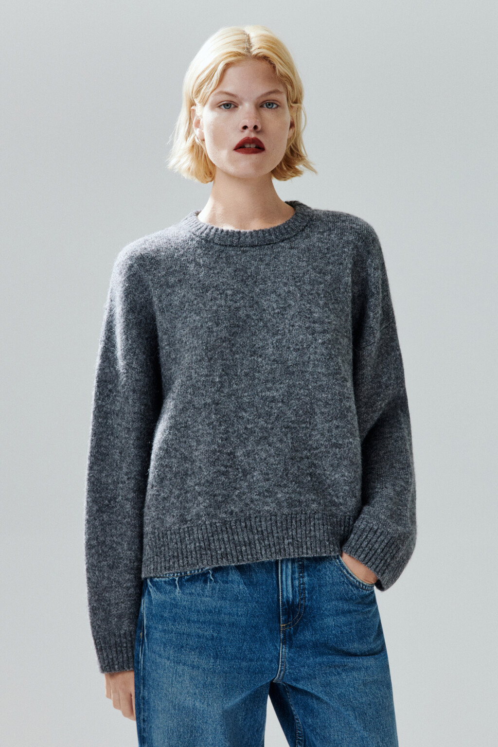 Джемпер вязаный с шерстью - цвет серый - 2