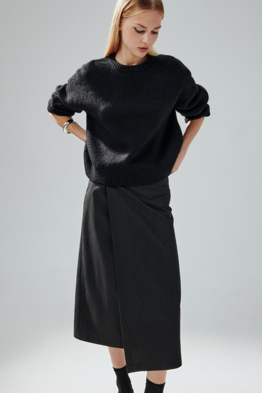 Джемпер вязаный с шерстью - цвет черный - 1