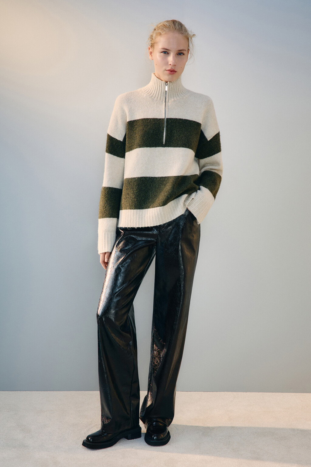 Свитер с воротником на молнии - цвет зеленый - 4