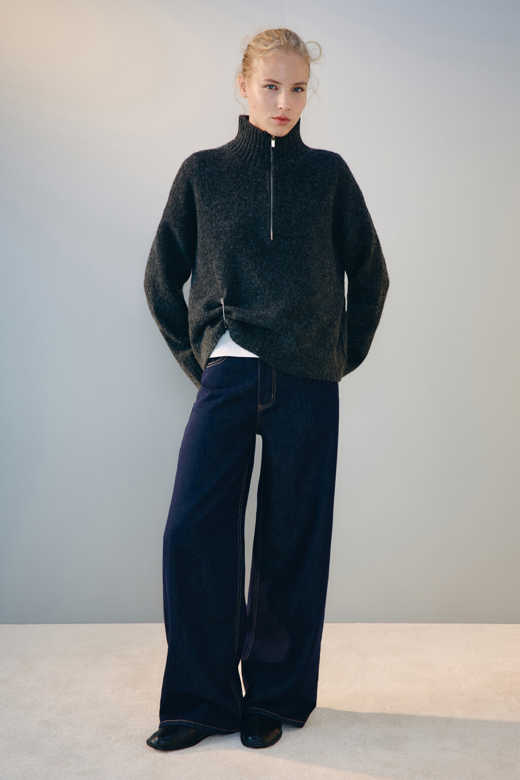 Свитер с воротником на молнии - цвет серый - 4